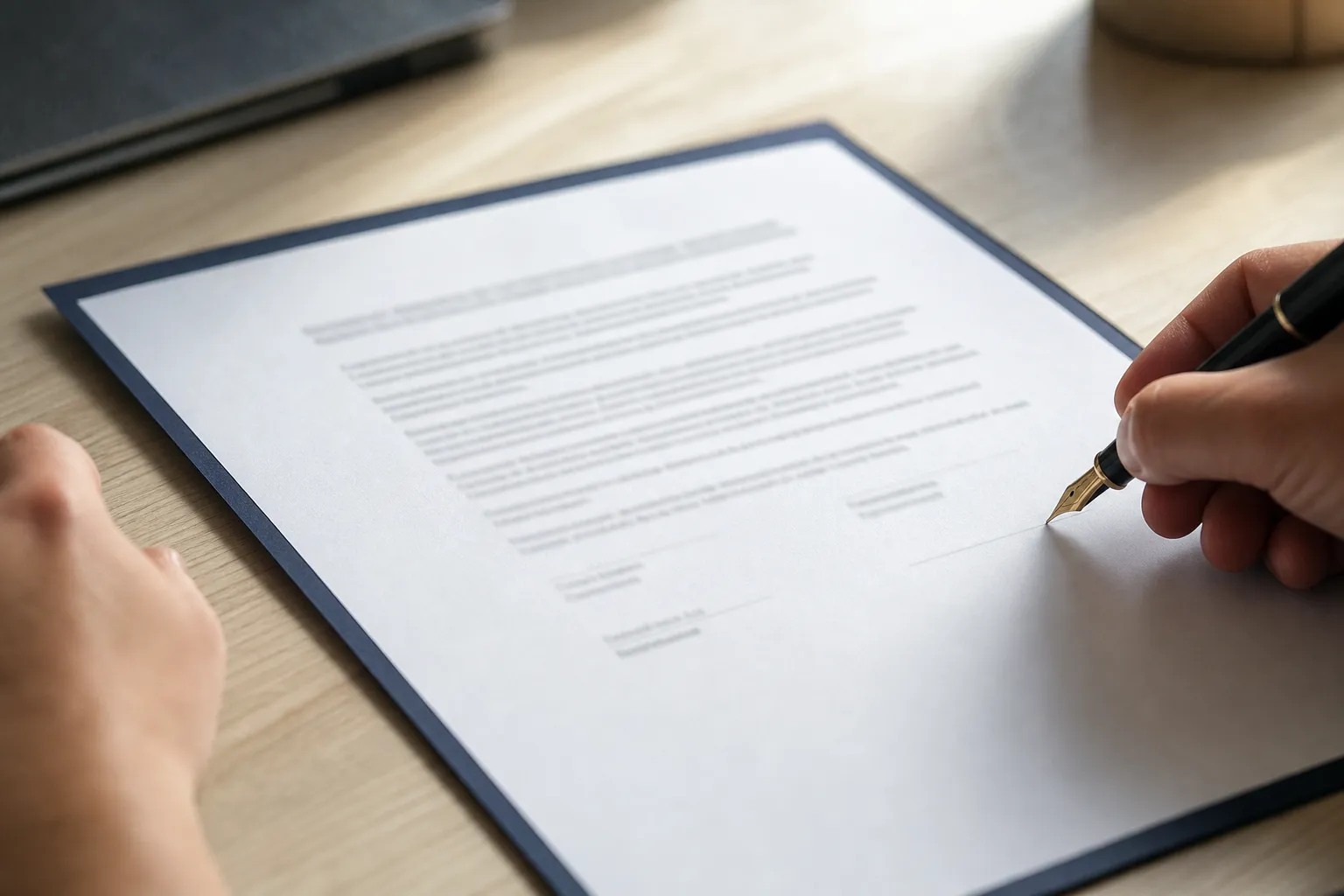 Document de mandat de recherche posé sur une table avec un stylo